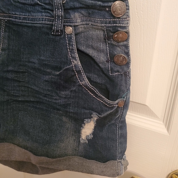 Wallflower | Denim Cuffed Hem Shorts Overalls - Picture 3 of 7